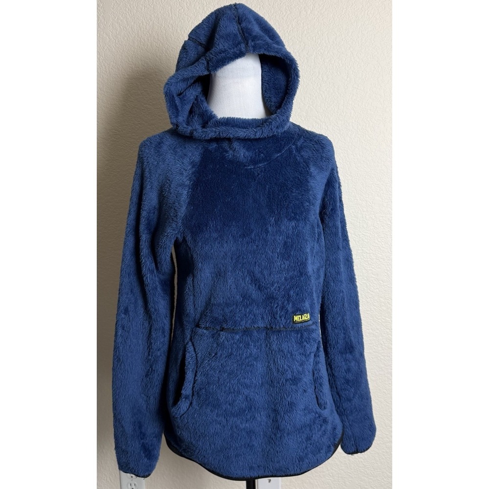 Melanzana High Loft Hoodie Large Womens Blue Fuzzy Fleece Pullover Made In USA
